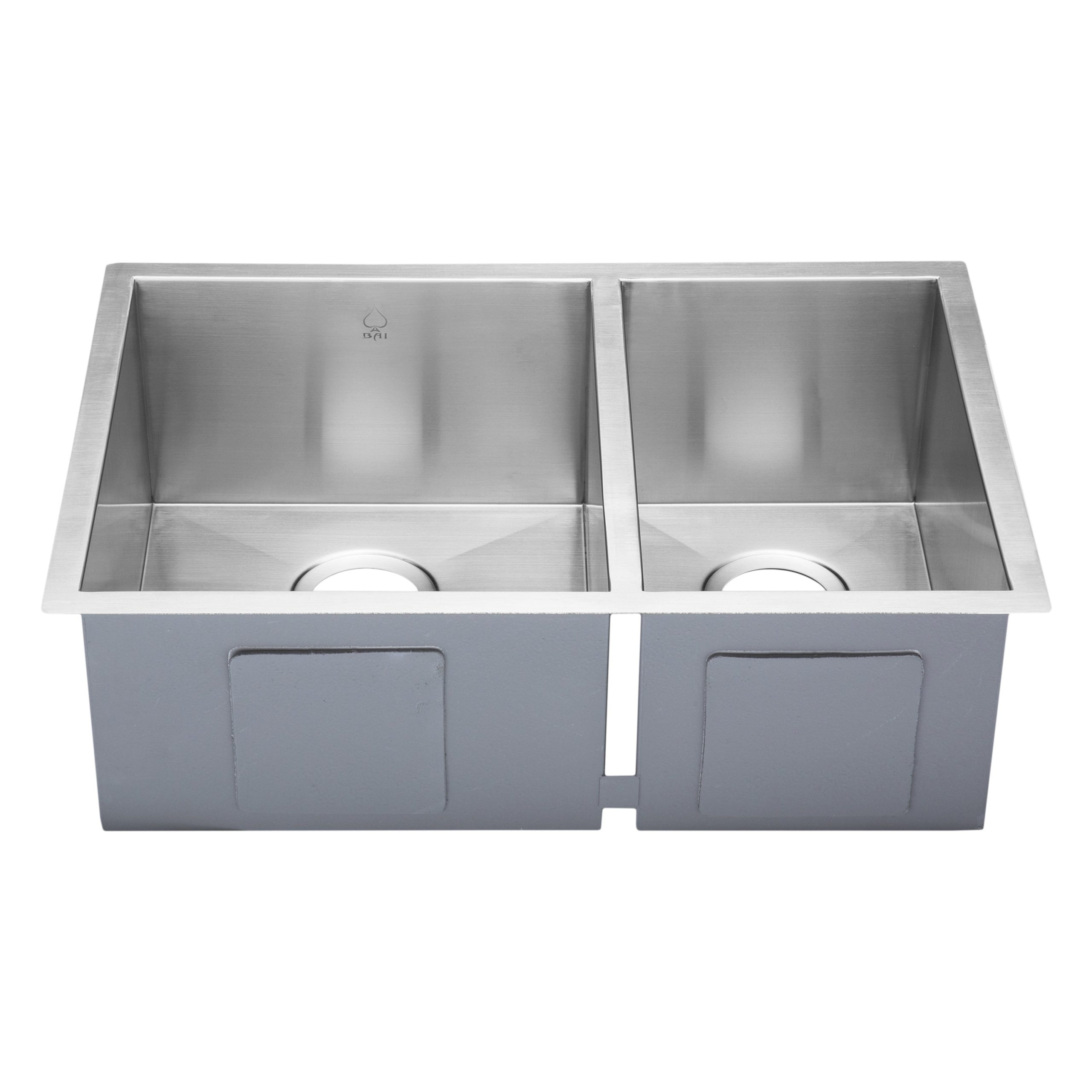 Bai 1234 - 48 Handmade Stainless Steel Kitchen Sink Double Bowl with Drainboard Top Mount 16 Gauge